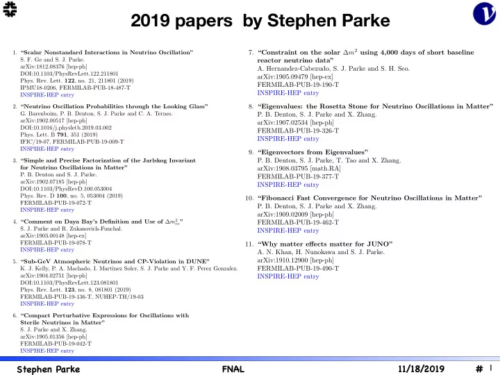 2019 papers by stephen parke