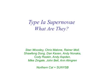 Type Ia Supernovae  What Are They?  Stan Woosley, Chris Malone, Rainer Moll,  Shawfeng Dong, Dan