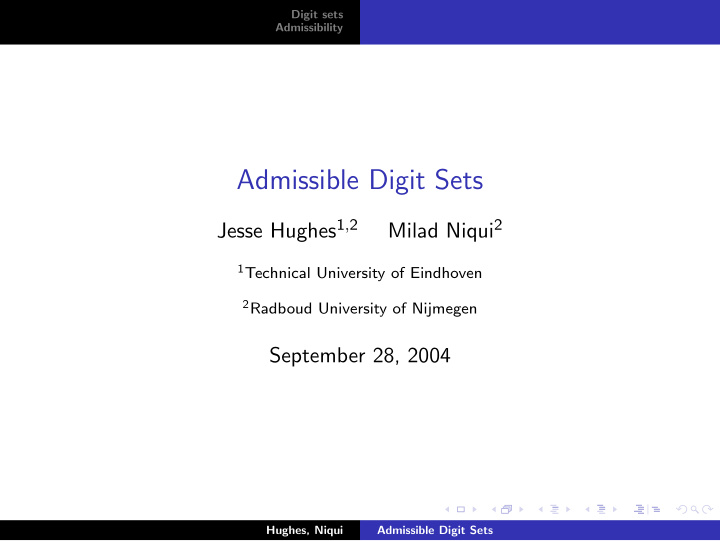 admissible digit sets