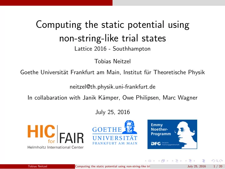 computing the static potential using non string like