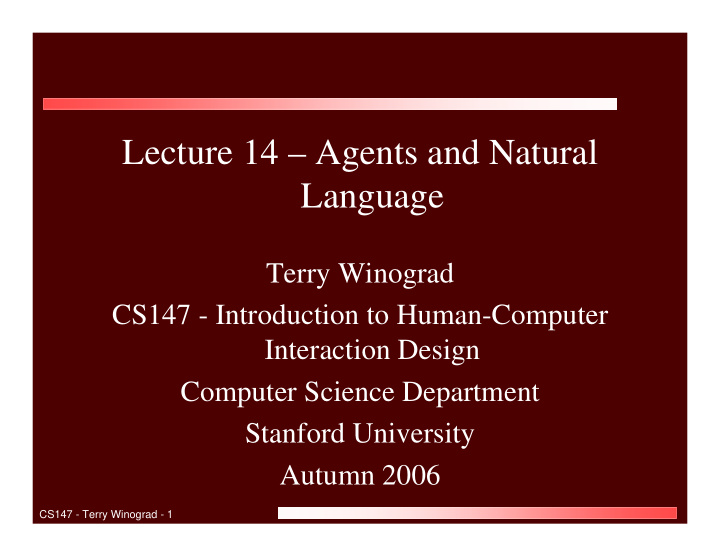 lecture 14 agents and natural language