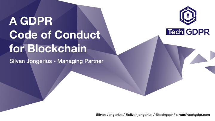 a gdpr code of conduct for blockchain