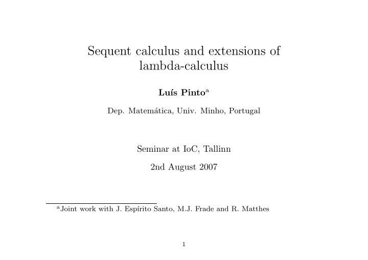 sequent calculus and extensions of lambda calculus