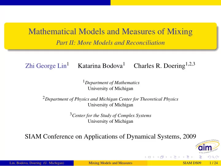 mathematical models and measures of mixing