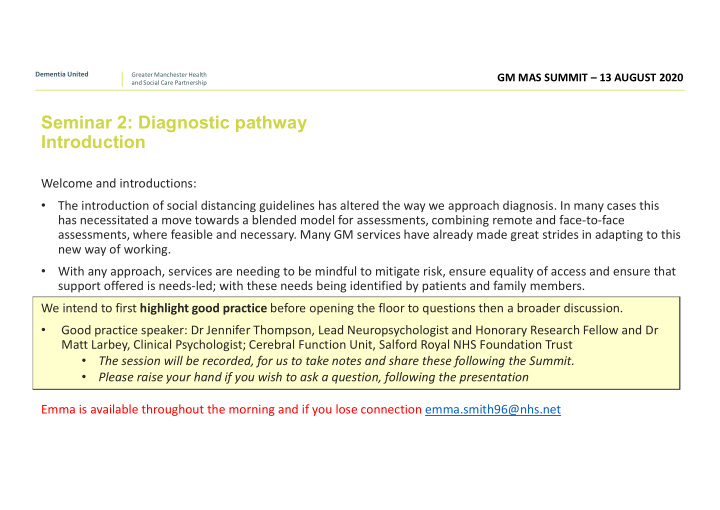 seminar 2 diagnostic pathway introduction