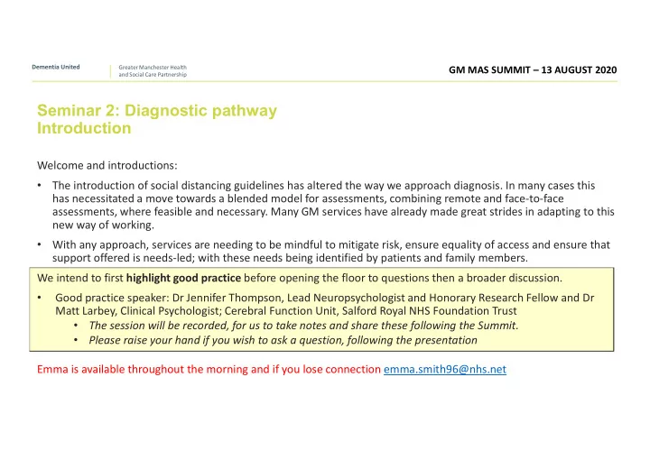 seminar 2 diagnostic pathway introduction