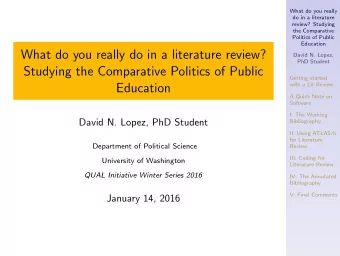 What do you really do in a literature review?  David N. Lopez,  PhD Student  Studying the