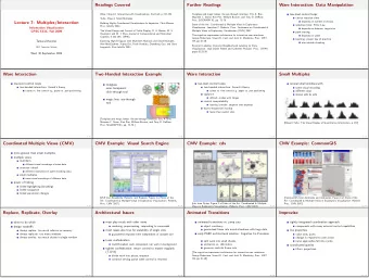 Readings Covered  Further Readings  Ware Interaction: Data Manipulation  Ware, Chap 10: Interacting