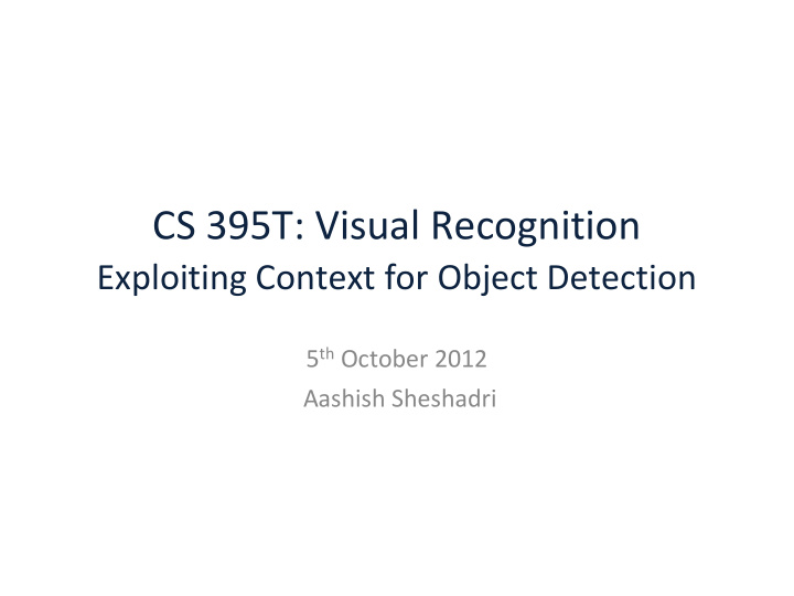 cs 395t visual recognition