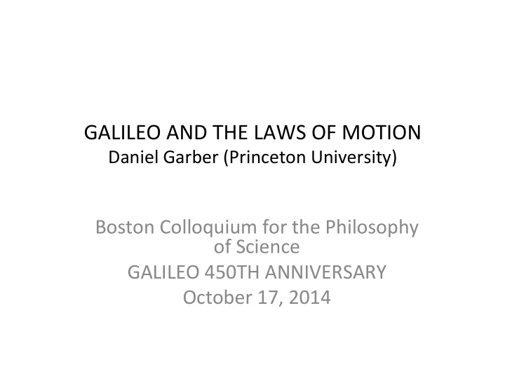 galileo and the laws of motion