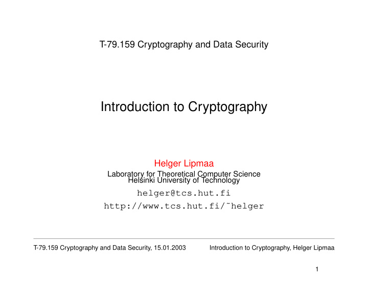 introduction to cryptography