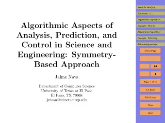 Algorithmic Aspects of  Example: How to . . .  Algorithmic Aspects of . . .  Analysis, Prediction,