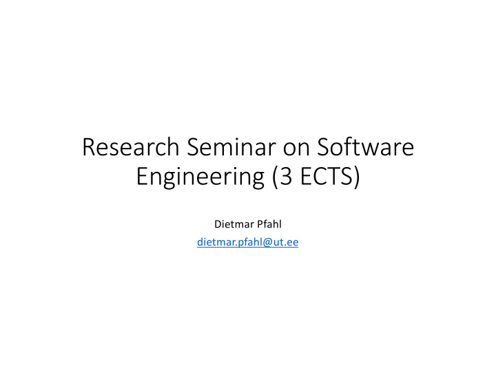 research seminar on software engineering 3 ects