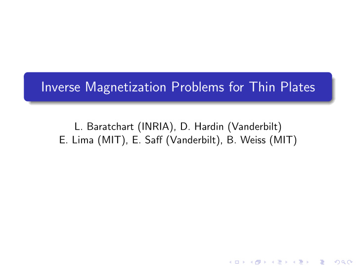 inverse magnetization problems for thin plates