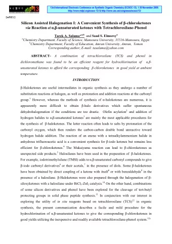 via Reaction of  ,  -unsaturated ketones with Tetrachlorosilane-Phenol Tarek A. Salama* a,b and