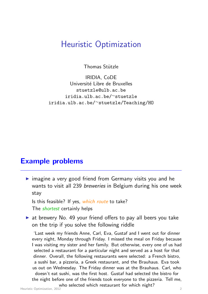 heuristic optimization