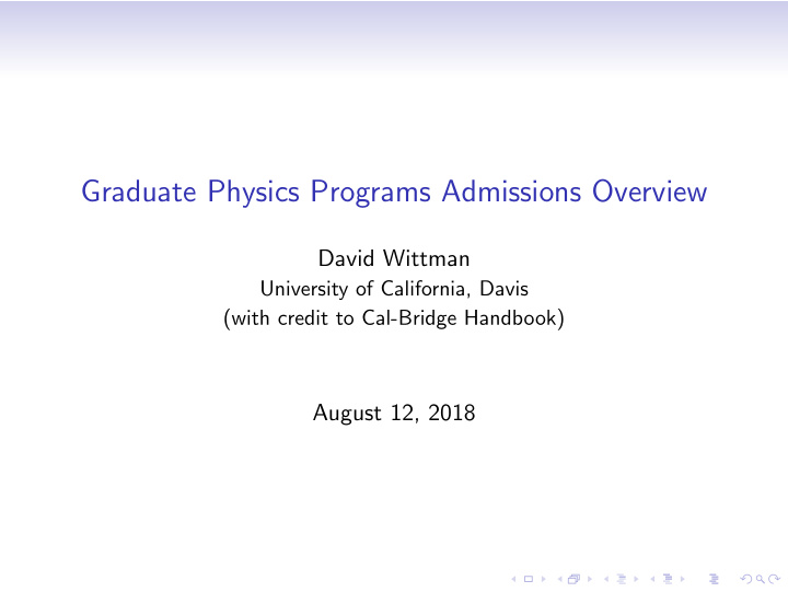 graduate physics programs admissions overview