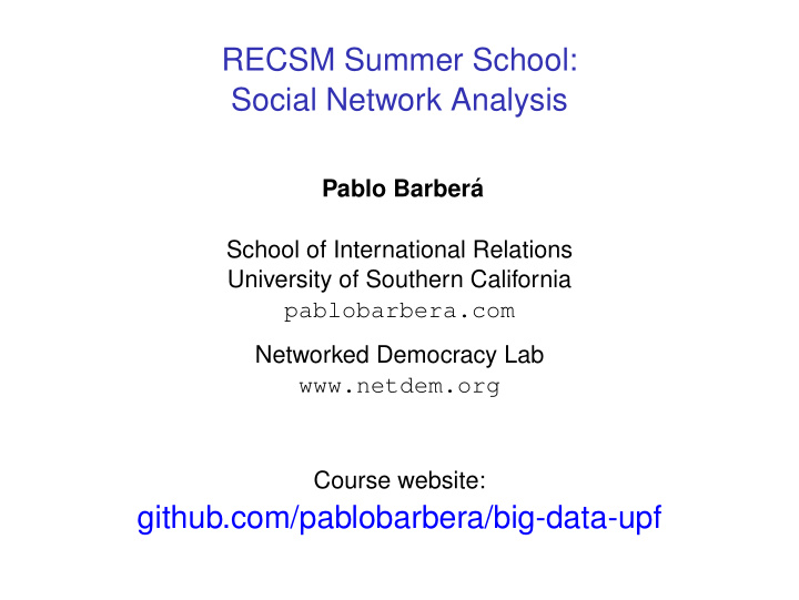 recsm summer school social network analysis