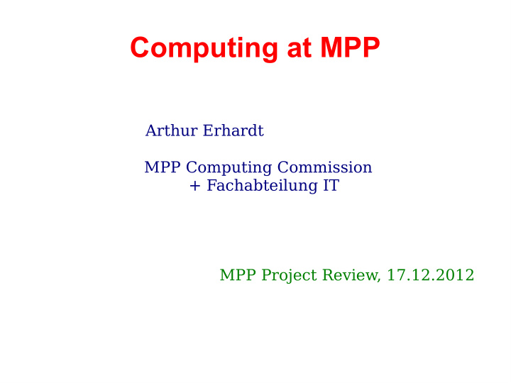 computing at mpp