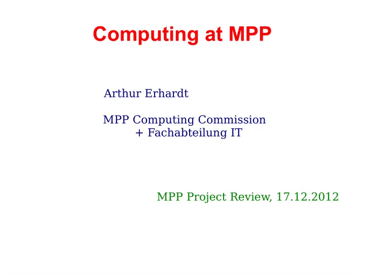 computing at mpp