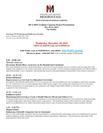 Wednesday, December 10, 2014  VIRTUAL ROOM Link and SCHEDULE FOR WebEx room on WEDNESDAY, click