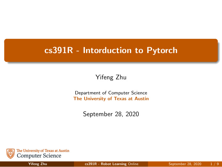 cs391r intorduction to pytorch