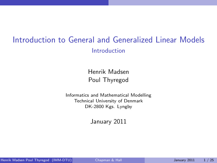 introduction to general and generalized linear models