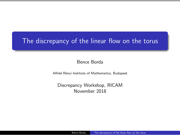 the discrepancy of the linear flow on the torus