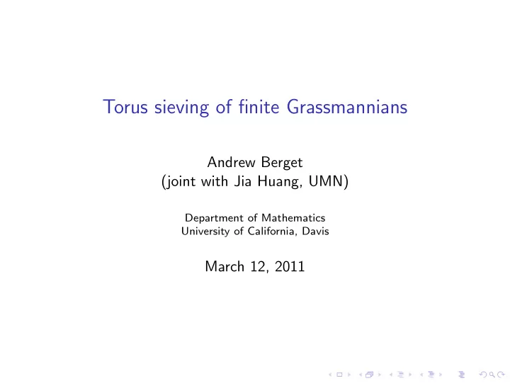 torus sieving of finite grassmannians