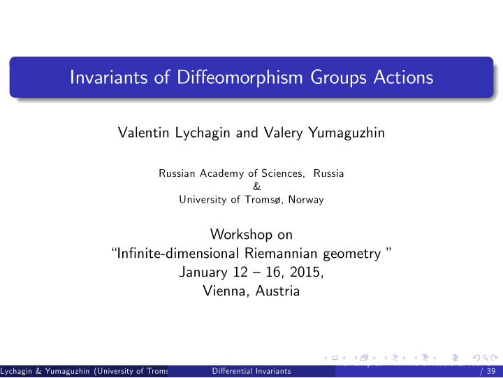 invariants of diffeomorphism groups actions