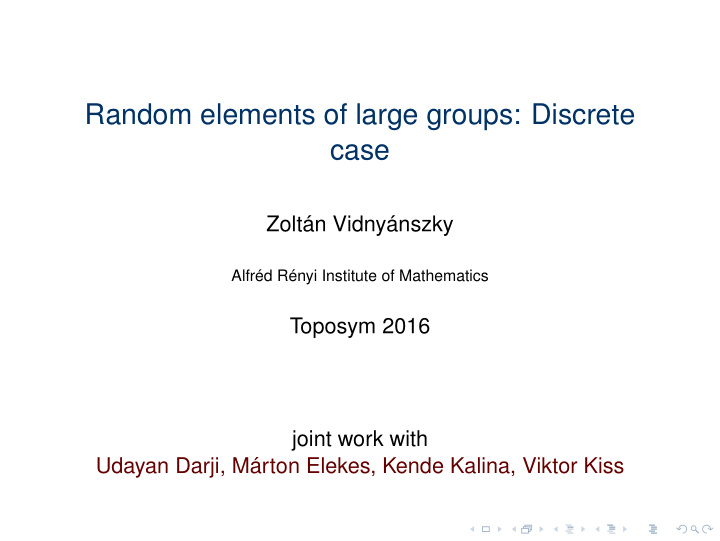random elements of large groups discrete case