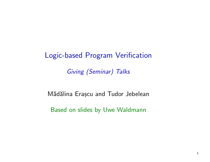 logic based program verification