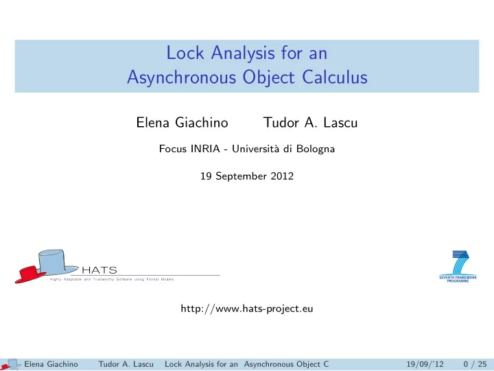 lock analysis for an asynchronous object calculus