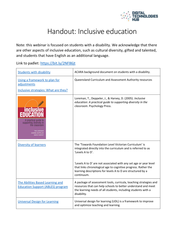 handout inclusive education