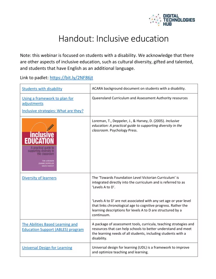 handout inclusive education