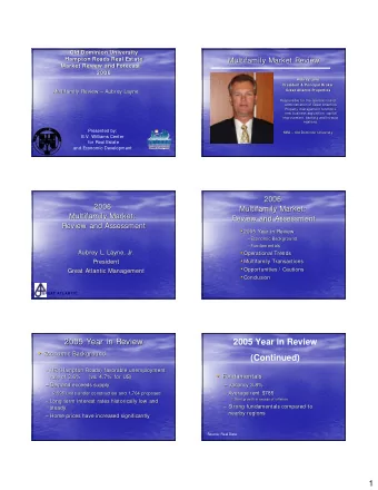 2005 Year in Review    Economic Background  Economic Background  (Continued)   HR (Hampton