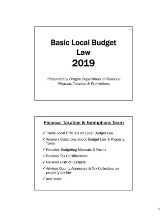 20  2019  19  Presented by Oregon Department of Revenue  Finance, Taxation &amp; Exemptions  2