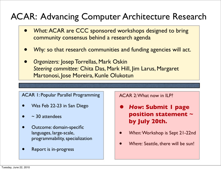 what acar are ccc sponsored workshops designed to bring