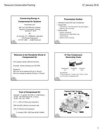 Resource ConservationTraining  27 January 2016  Conserving Energy in  Presentation Outline