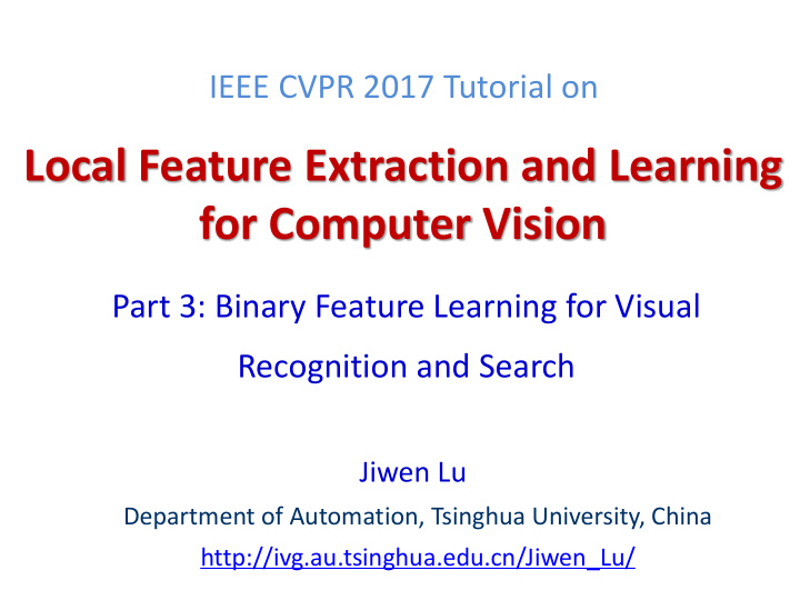 local feature extraction and learning for computer vision