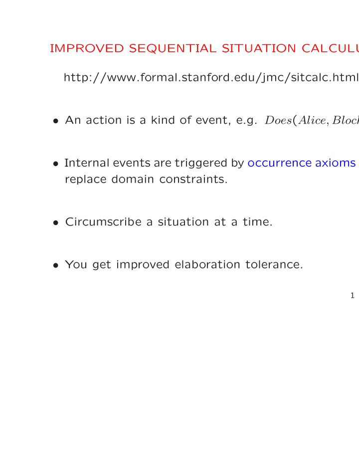 improved sequential situation calculu http formal