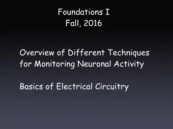 Foundations I  Fall, 2016  Overview of Different Techniques  for Monitoring Neuronal Activity