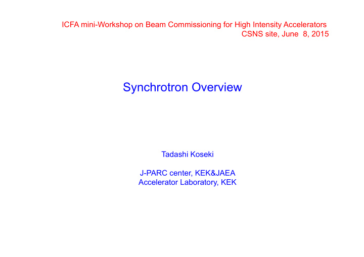 synchrotron overview