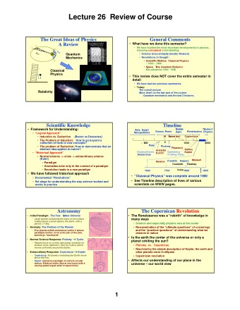 Lecture 26  Review of Course  The Great Ideas of Physics  General Comments  A Review  What have