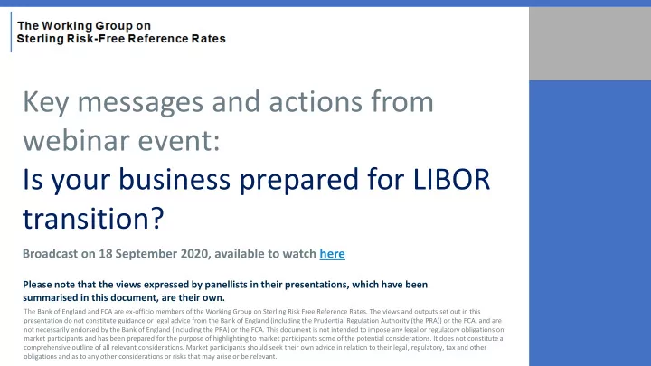 key messages and actions from