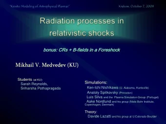 Mikhail V. Medvedev (KU) Students (at KU):  Simulations:  Sarah Reynolds, Ken-Ichi Nishikawa (U.