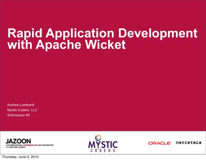 rapid application development with apache wicket