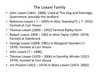 The Loxam Family  John Loxam (1841- 1888). Lived at The Dog and Partridge,  Quernmore, possibly