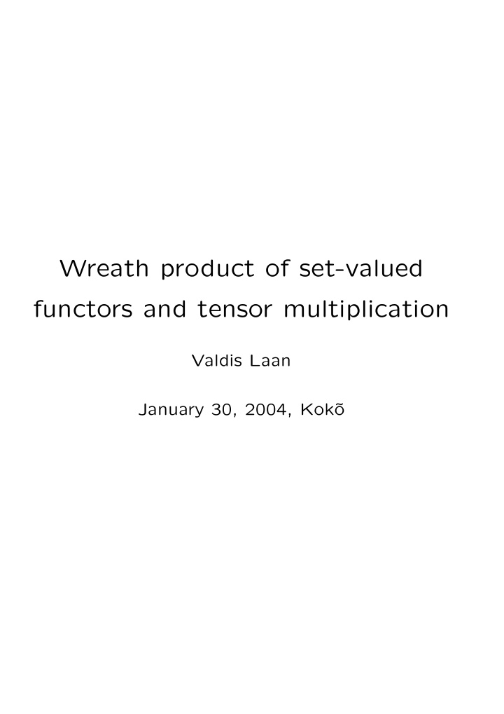 wreath product of set valued functors and tensor