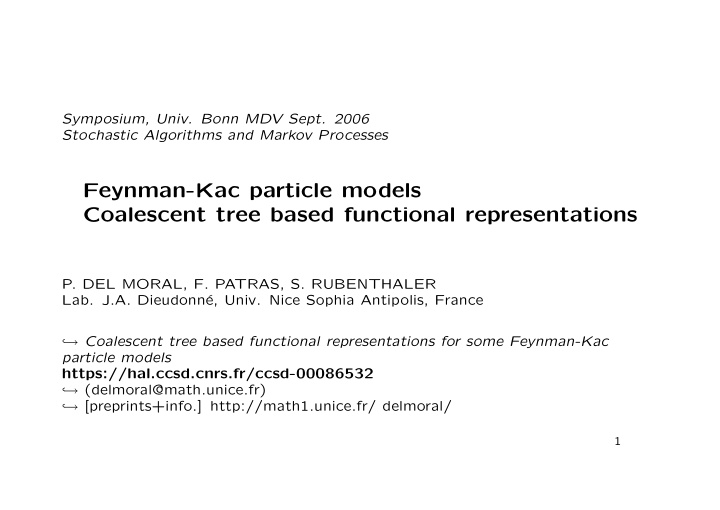 feynman kac particle models coalescent tree based